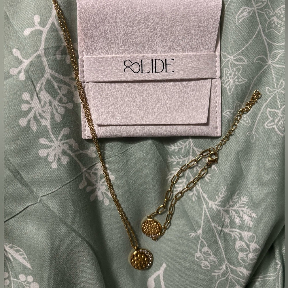 Slide Gold Moon Pendant Necklace and matching Bracelet